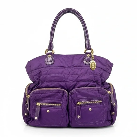 TOD’S Pashmy Medium Media D Satchel in Royal Purple and Gold
